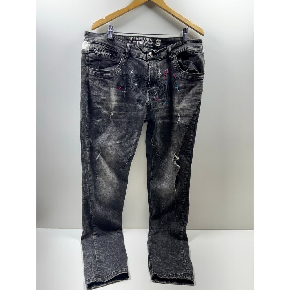 Dreamland Distressed Grunge Denim Men’s Jeans Sz 36X32 Streetwear Rebel Spirit